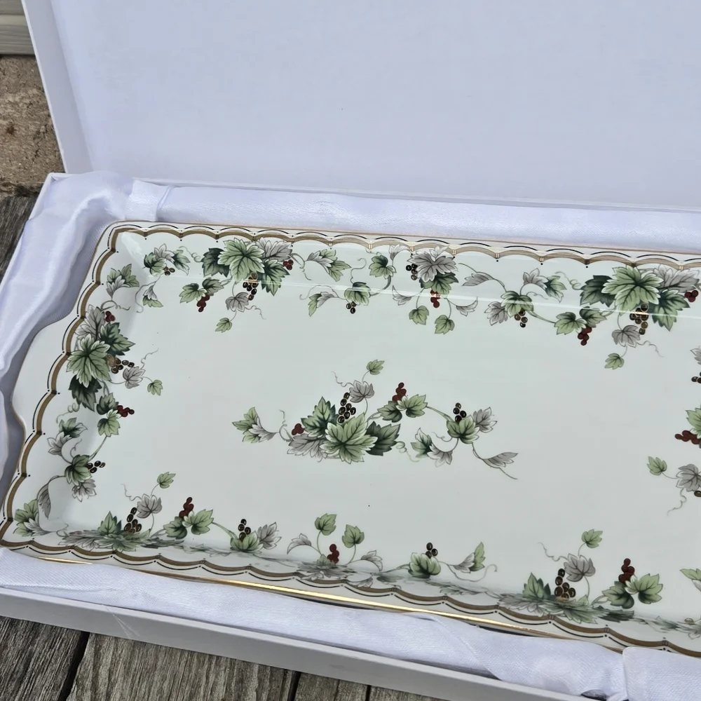 Vtg Fancy Porcelain Serving Dish Grapevine Transferware Burton & Burton